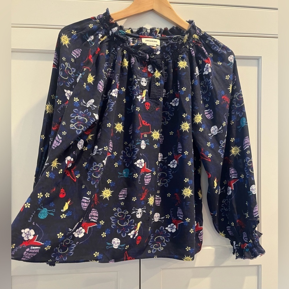 ZADIG & VOLTAIRE Teresa Floral Print Blouse Size. S navy - Picture 4 of 10